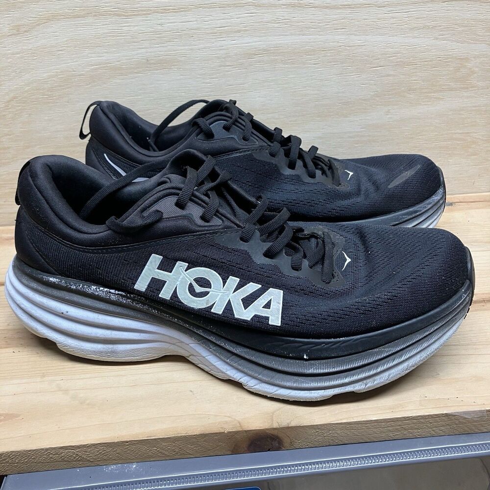 Hoka One One Bondi 8 Running Shoes Mens Size 11 D Black White Athletic Sneaker